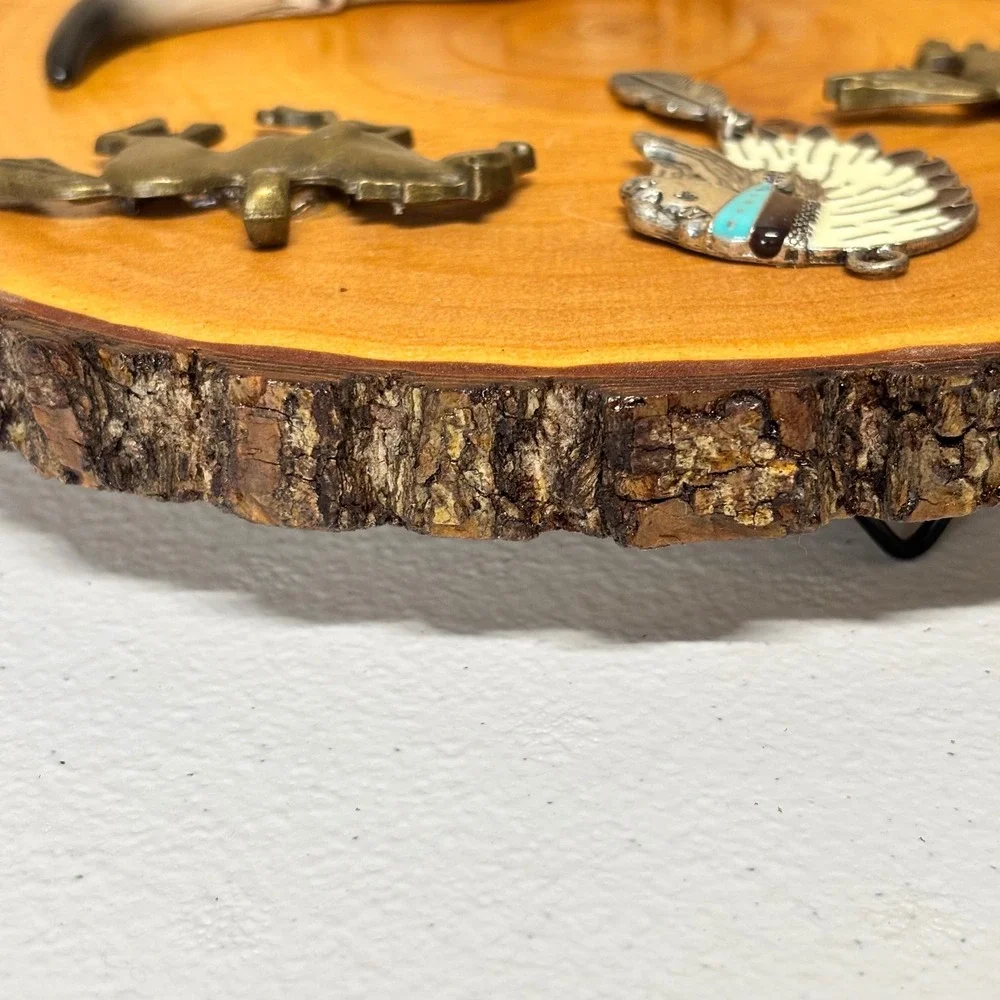 Handcrafted Wall Plaque Brown Western Steer Skull Wood Slice Decor